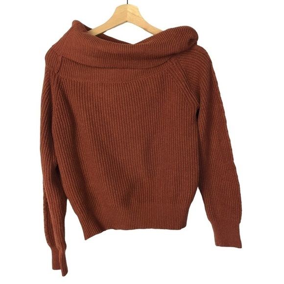 Lulu's Cozy Love Rust Red Ribbed Off the Shoulder Sweater M - Picture 3 of 4